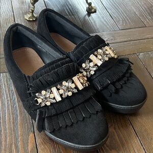 Elegant Black Embellished Women's Loafers